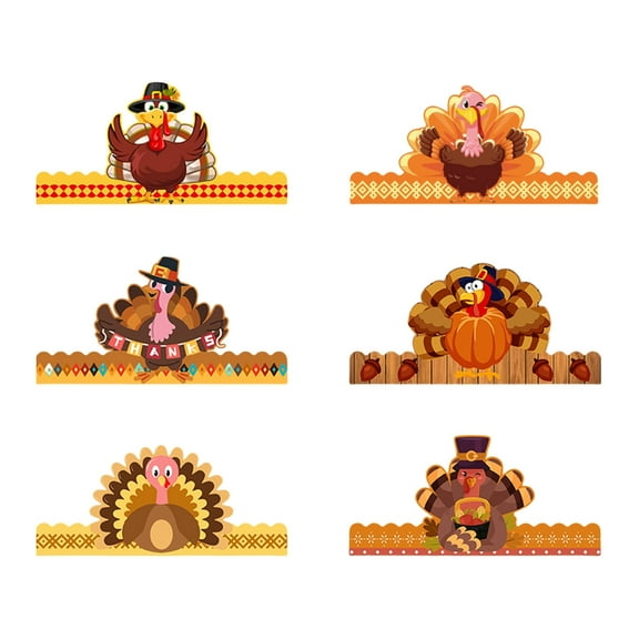 ZPAQI 3D Turkey Crown Hat Turkey Paper Hat for Thanksgiving Family Gatherings 6PCS