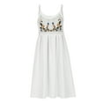 thumbnail image 5 of Boho Dresses For Women Beach Fashion Casual Loose A-Line V-Neck Sleeveless Spaghetti Straps Solid Color Mini Flowy Sundress White-08, 5 of 9