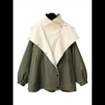 thumbnail image 3 of Gabardina con Capucha para Mujer, Chaqueta con Solapa y Botones, Cortavientos de Longitud Media con Bloques de Color Verde XXXL, 3 of 6
