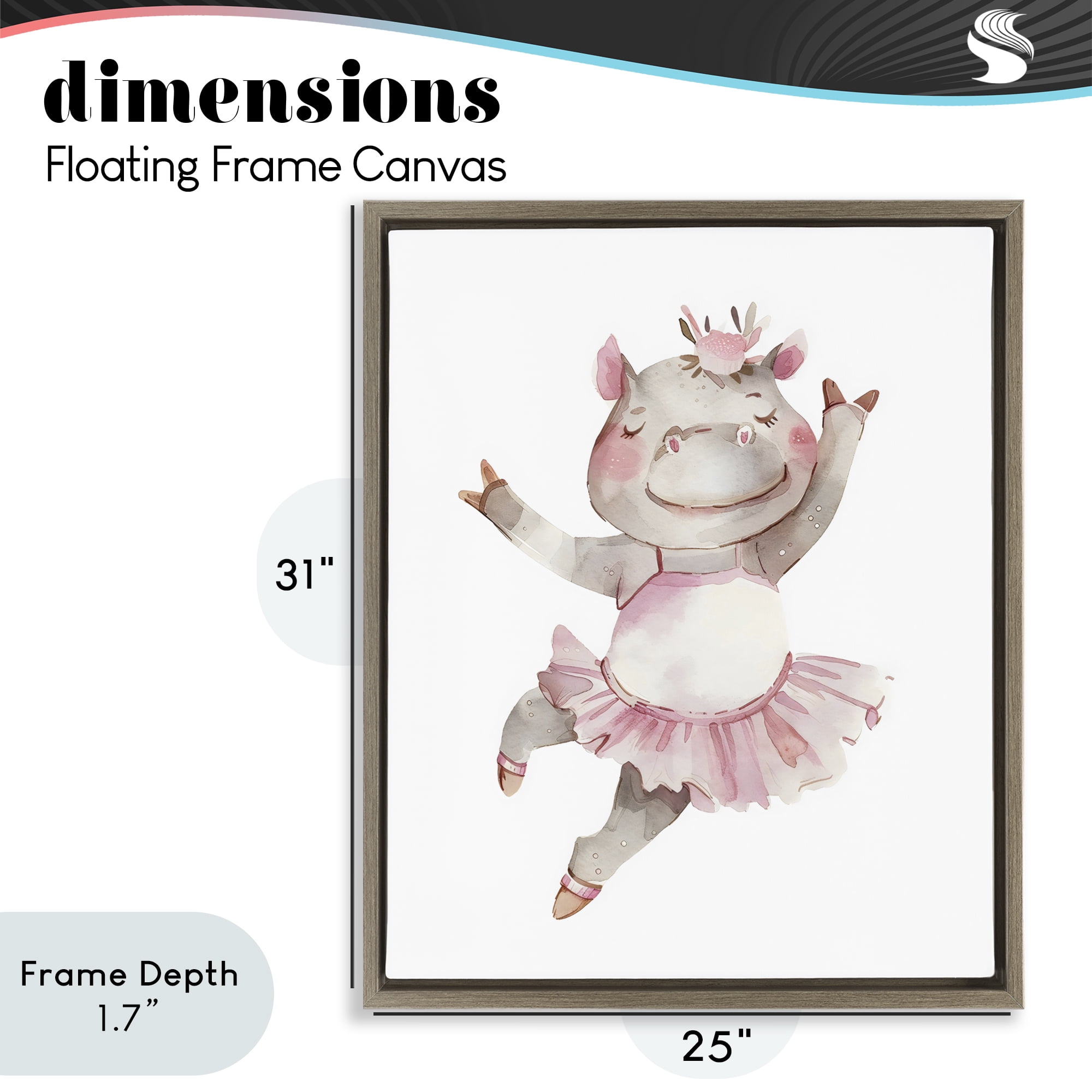 Stupell Industries Ballerina Hippo in Tutu Brown Framed Floater Canvas Wall Art, design by LSR Design Studio