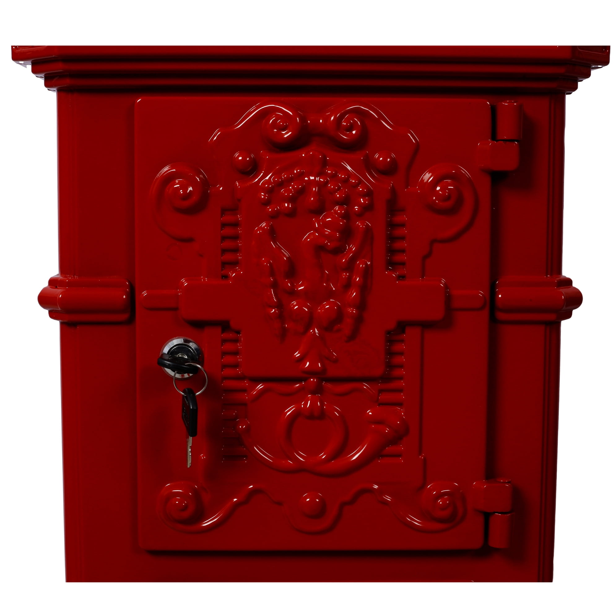 Large Capacity Outdoor Mailbox, Rainproof Floorstanding Letter Box Statue for Garden, Residential Use, Red
