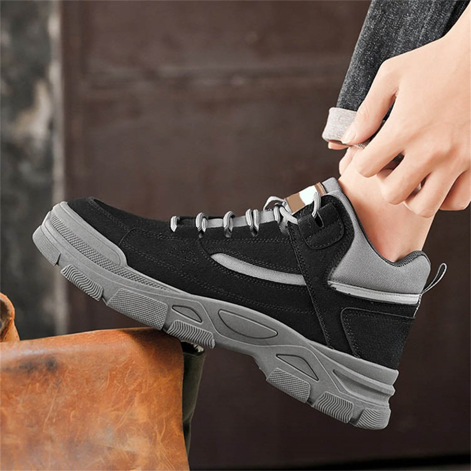 TIREOW Men's Slip On Walking Sneakers Comfortable Hiking High Top Boots Lightweight Shoes Causal Chukka Boots Outdoor Walking Shoes Fashion Men's Boots Work Boots (10.5, Black)