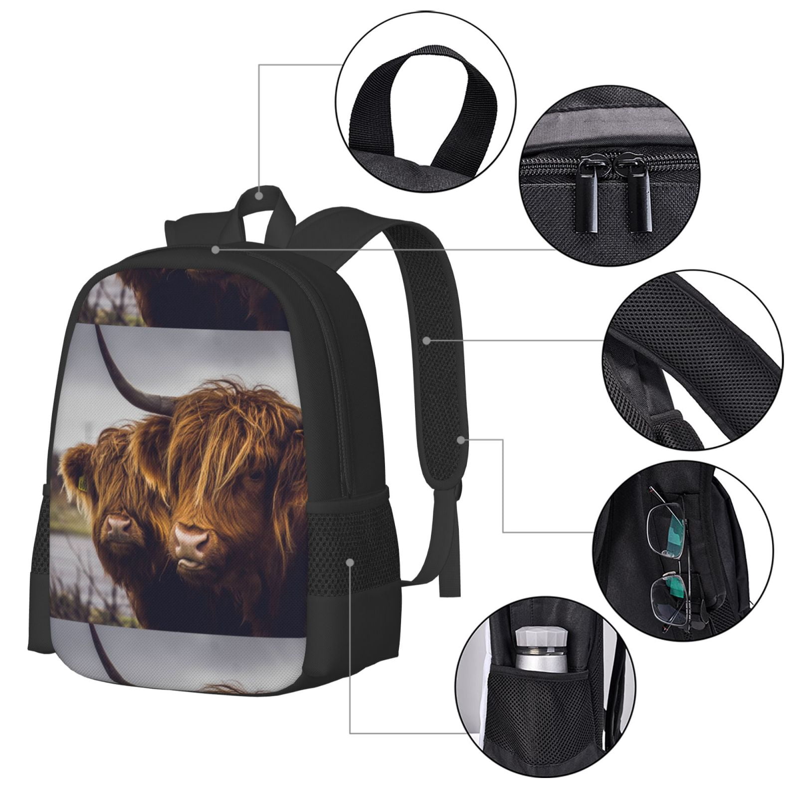 Vsdgher Portrait Of Cow With Its Baby Cow Print Backpack for Women Men School Bookbag with Laptop Compartment for College Work Travel, Simple Fashion Casual Daypack, Fit 15" Laptop