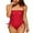 Red, variant on Sociala Ruched Tummy Control Beach Bath Suit For Women Side Drawstring One Piece Monkini Swimwaer