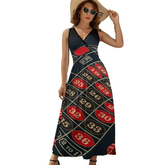 Oulette, Gambling,dice,casino Dress Fashion Boho Beach Long Dresses Female Party Printed Maxi Dress