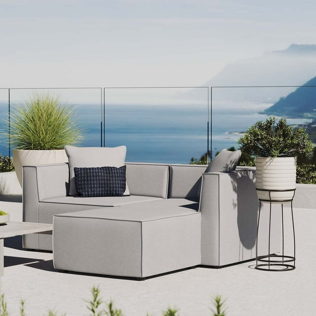 Modway Saybrook Causeuse et Ottoman de Patio Extérieur Rembourrés en Tissu, Gris