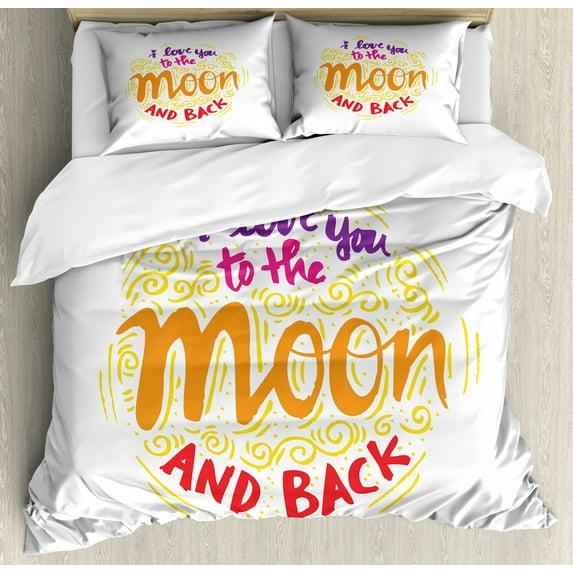 I Love You Duvet Cover Set King Size, Forever Valentines Day Calligraphy in Cute Tones Childish Effects Artful Print, Decorative 3 Piece Bedding Set with 2 Pillow Shams, Multicolor, by Ambesonne