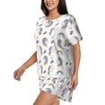 thumbnail image 2 of Uemuo Funny Kawaii Unicorns Dancing Pattern Women's Short-Sleeved Pajama, Button-Front Loungewear, 2-Piece Summer Sleepwear, Elastic Drawstring Shorts-Small, 2 of 7
