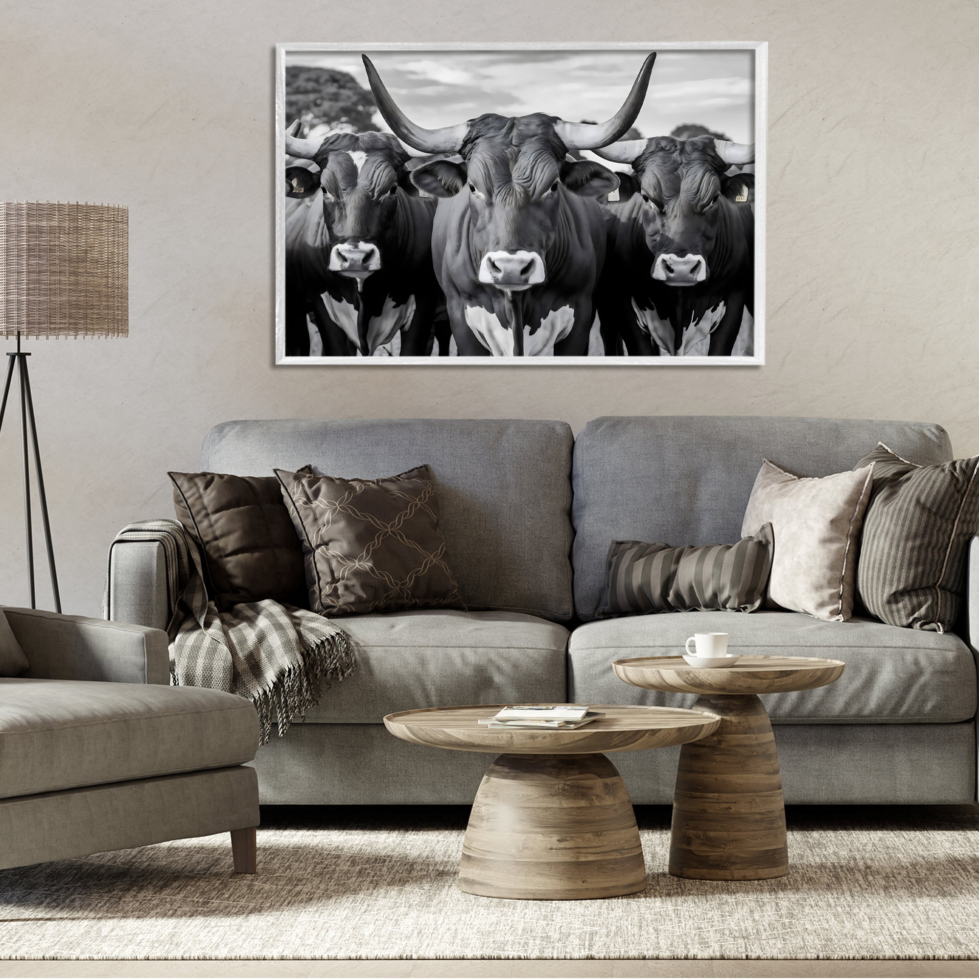 Stupell Industries Three Longhorns in a Row White Framed Giclee Art, design by Creative Studio