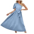 thumbnail image 4 of EGNMCR Robes de Fête pour Femmes Robe d'Été pour Femmes Ajustée Plissée avec Ceinture Robe à Manches Courtes à une Épaule, 4 of 5