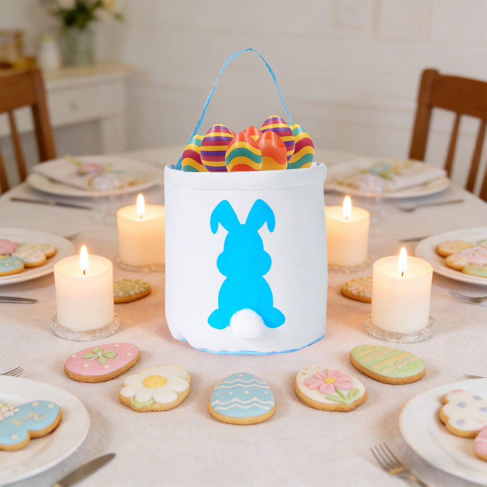 Lunxisen 3 Pcs Easter Decor Rabbits Tassel Bag Easter Egg Storage Tote for Holiday Party Gift Basket Organizer