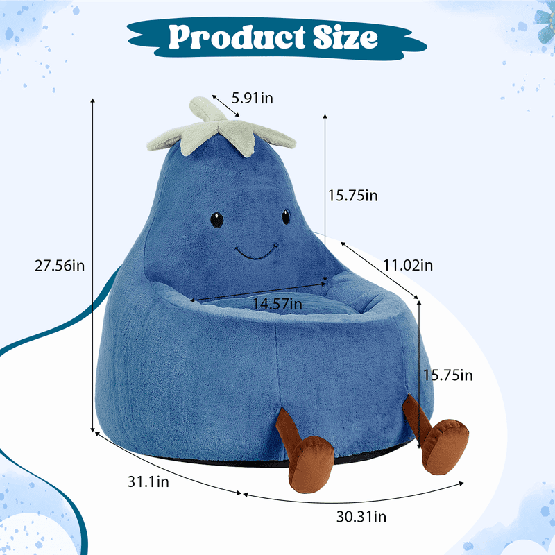 Simple Deluxe 2.5 ft Kids Bean Bag Chair, Faux Rabbit Fur Round Sofa with Handle and Washable Cover, Dark Blue