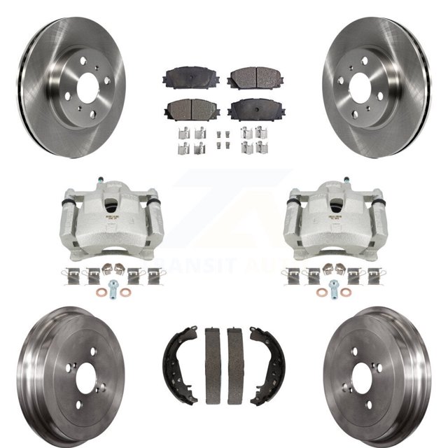 Transit Auto Front Rear Disc Brake Caliper Rotors Drums Ceramic Pads Kit (8Pc) for Car Toyota Yaris KC8-100876T