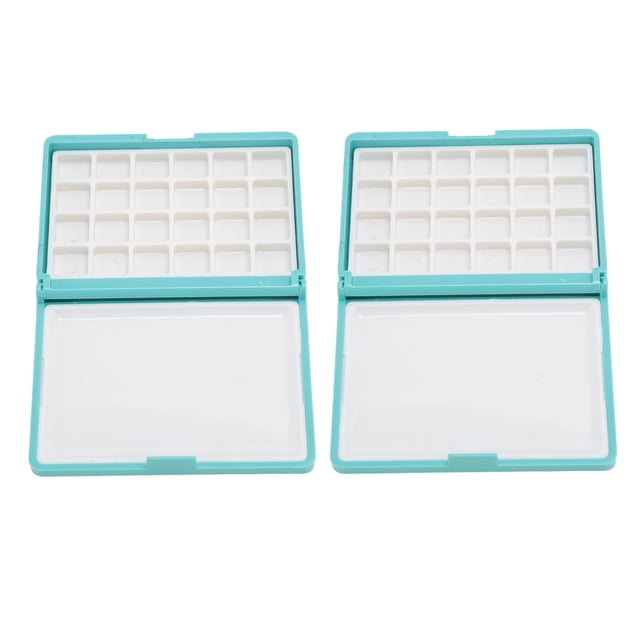 Caja de acuarela portátil de 2 piezas, desmontable, fácil de limpiar, compacta, mini caja de paleta de acuarela para artistas principiantes, caja azul, 24 cuadrículas