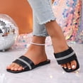 thumbnail image 6 of Xdegoge Slides Sandals Women Open Toe Rhinestone Single Band Flat Slides Square Toe Sparkly Crystal Slip On Slippers Casual Poolside Shoes, 6 of 8