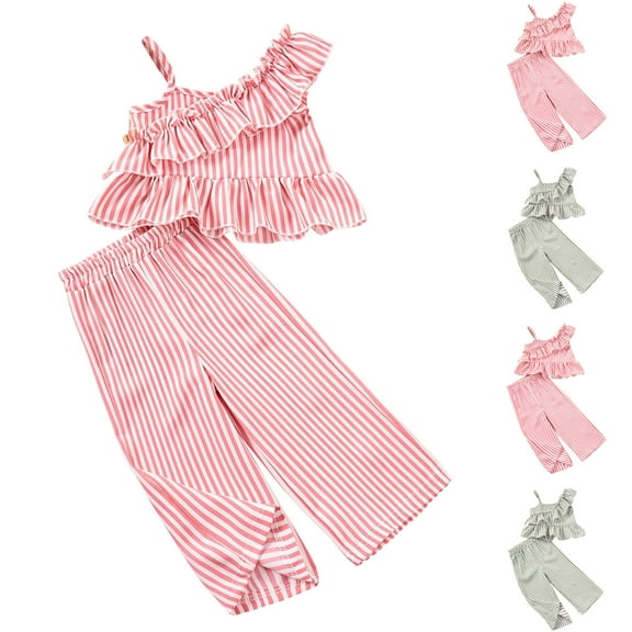 Bovxnpu Girls 2 Piece Outfits, Girl Flared Legging Pants and Cami Shirt, Casual Short Sleeveless Round Neck Collar Botton Solid Color Long Pants Sets 4 Years