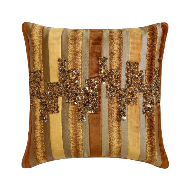 Decorative Gold 20"x20" (50x50 cm) Throw Pillows, Velvet Sequins Beaded Throw Pillows For Couch, Striped Pattern Modern Style - Eldora