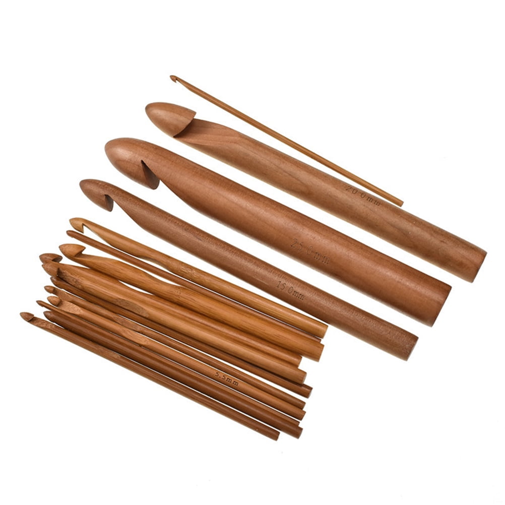 HEMOTON Durable Bamboo Crochet Hooks Set for DIY Projects with Smooth Surface and 15 Sizes from 3 to 25 mm