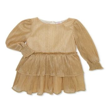 Wonder Nation Baby and Toddler Girls Gold Holiday Dress, 0/3 Months-5T