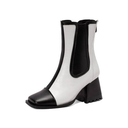 

Avamo Women Comfort Booties Zipper Formal Fashion Dress Shoes White 5