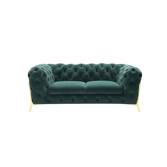 Divani Casa Sheila Transitional Velour Fabric Upholstered Loveseat Emerald Green