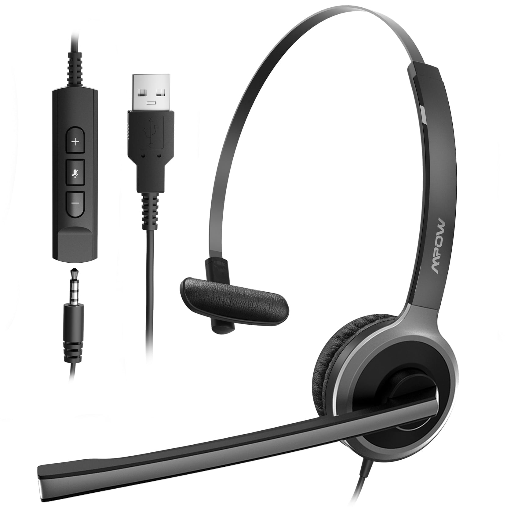 Mpow USB Headset with Microphone, 3.5mm Computer Wired Telephone Headset, Single Ear PC Headset