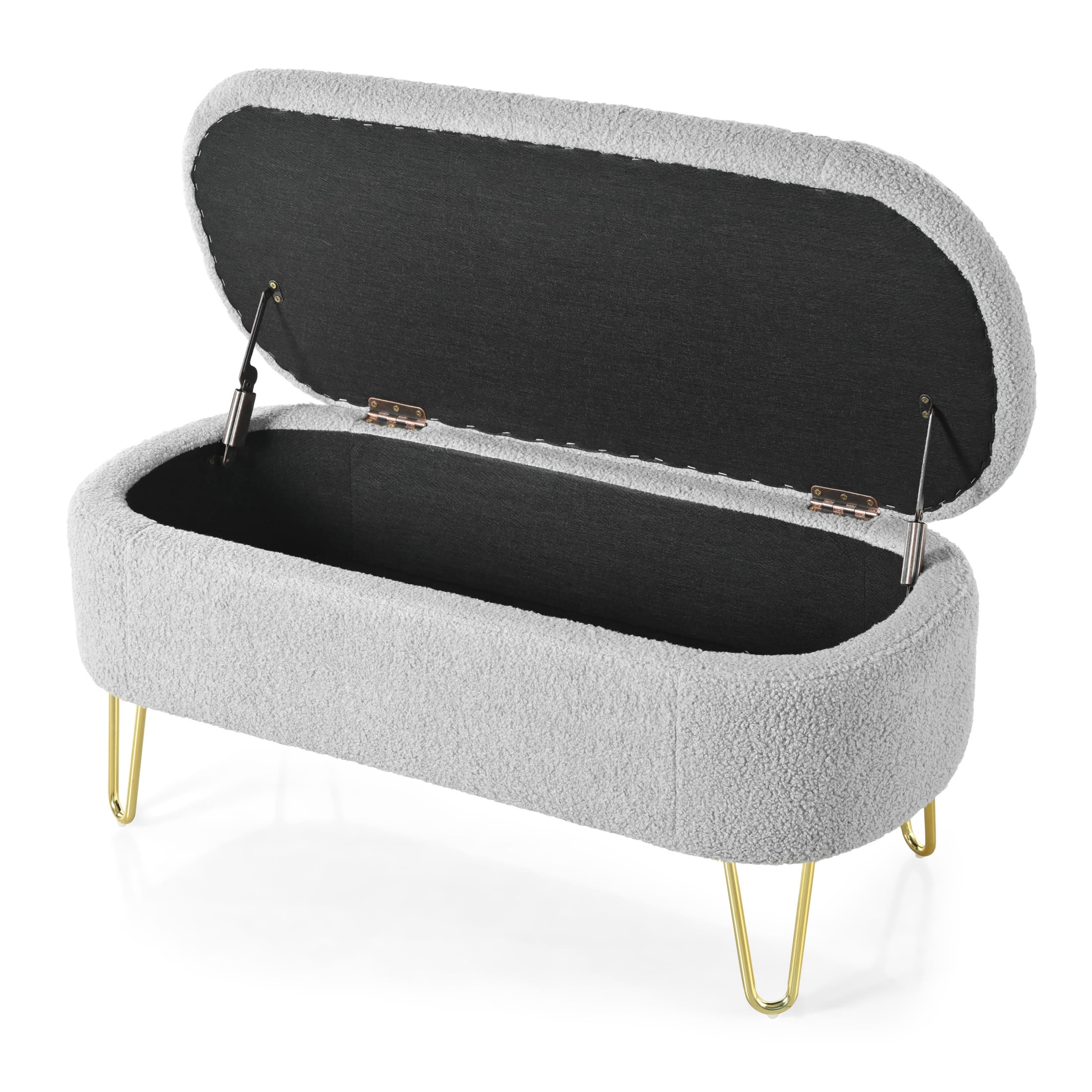 Grey Modern Fabric Storage Bench Ottoman
