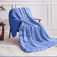 thumbnail image 2 of Chunky Knit Throw Blanket, 50''*60'' Knitted Throw Chenille Blankets for Bed Couch, Handmade Light Blue Crochet Blanket Big Thick Blanket, Machine Washable Cute Comfy Blanket for Home Decor, 2 of 15