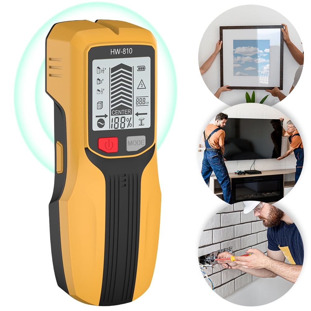 BLEEUS 6 In 1 Smart Stud Finder Wall Scanner For Wood Magnetic Metal Ac Wire Measurement and analysis supplies （Yellow）