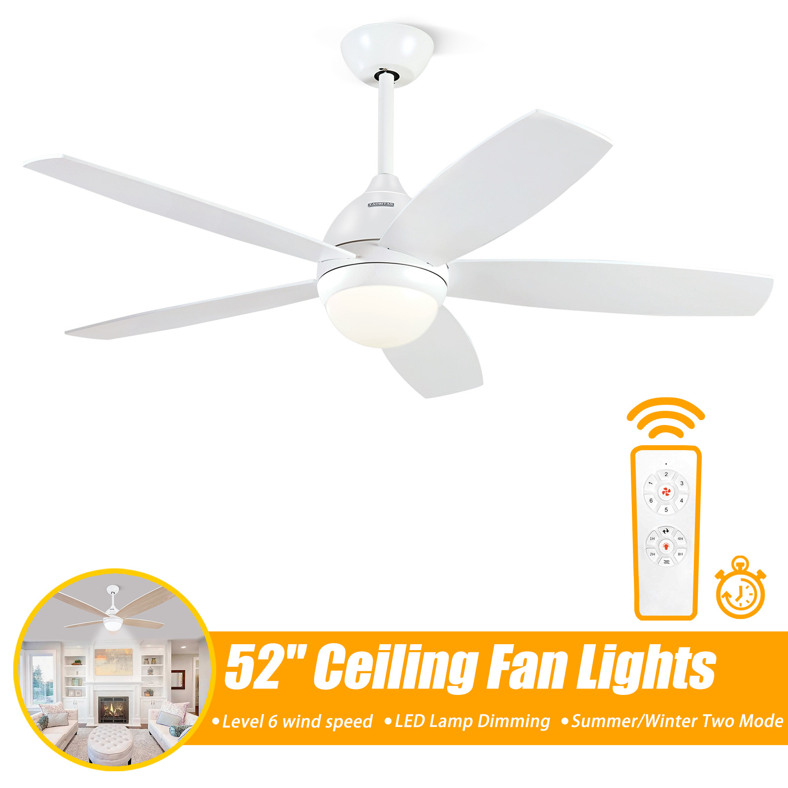 TAOBITAN 52 Inch Down Rod Ceiling Fan with Lights and Remote Control 5
