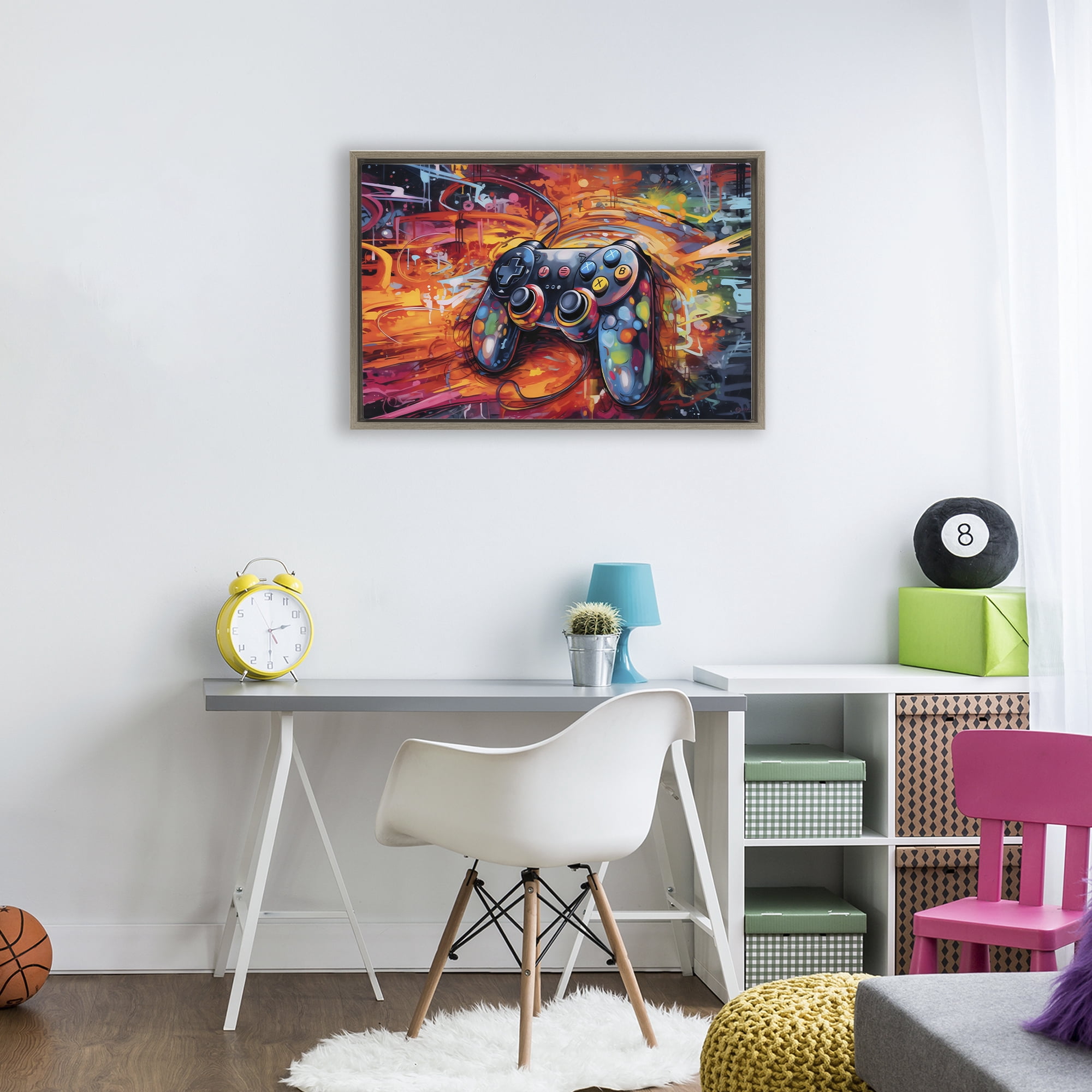 Stupell Industries Gaming Swirl Controller Energy Brown Framed Floater Canvas Wall Art, design by Creative Studio
