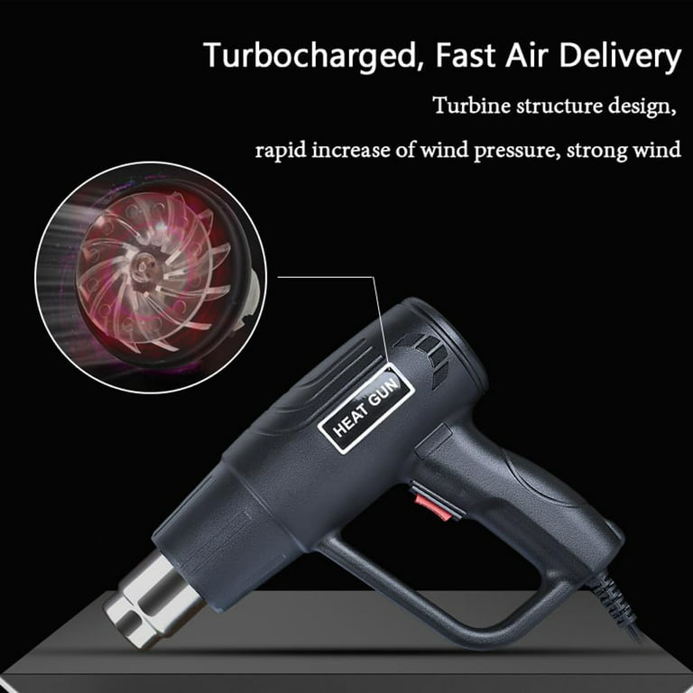2000w Heat Gun, Heavy Duty Hot Air Gun Kit with 5 Nozzles-1.5s Fast  Heating,Stepless Temperature Adjustment 122℉ to 1202℉, Heat Gun Tool for  Shrink