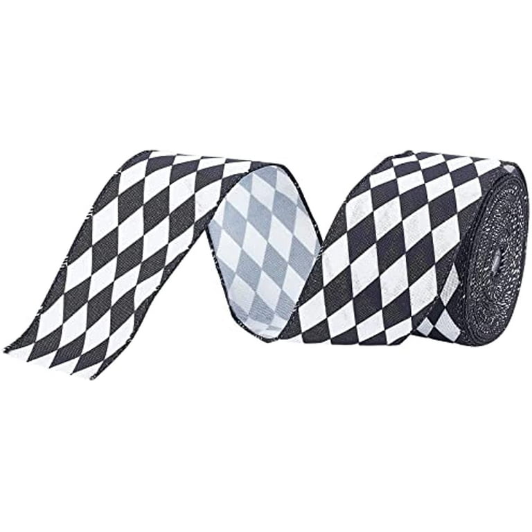 2 Wired Checkered Ribbon 2 Black and White Ribbon 2 Wired Ribbon Race Flag  Ribbon Sports Ribbon SHIPS FREE 