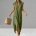 thumbnail image 5 of SAWOBUUN Womens Cotton Maxi Dress Sleeveless Deep V Neck Side Split Casual Summer Long Dress with Pockets, 5 of 8