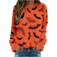 thumbnail image 1 of Chandail en Molleton Citrouille Chat pour Femmes Halloween Col Rond Pull Manches Longues Hauts Décontractés Amples, 1 of 5
