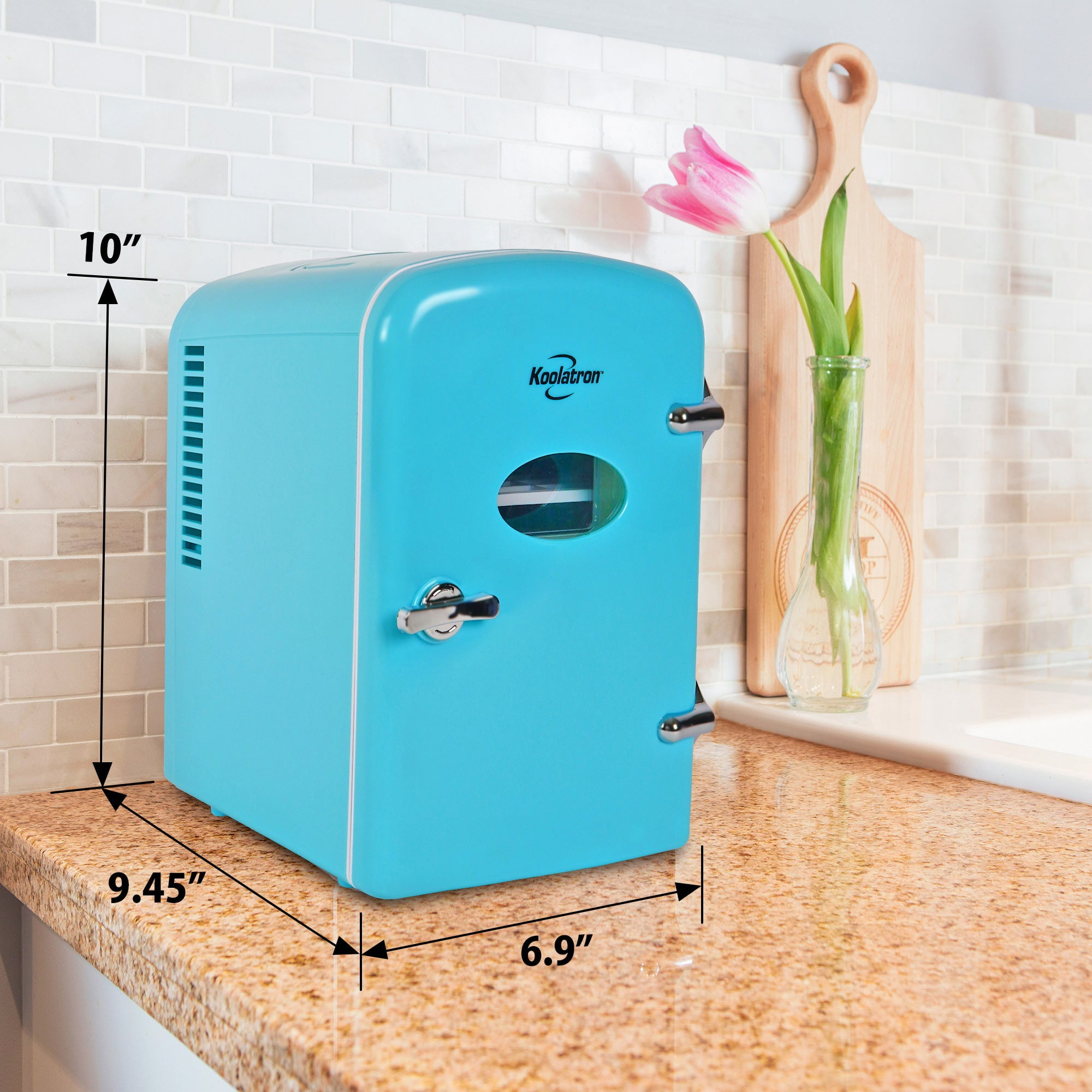 Koolatron Retro Mini Portable Fridge, 4L Compact Refrigerator for Skincare, Beauty Serum, Face Mask, Personal Cooler, Includes 12V and AC Cords, Desktop Accessory for Home Office Dorm Travel, Aqua