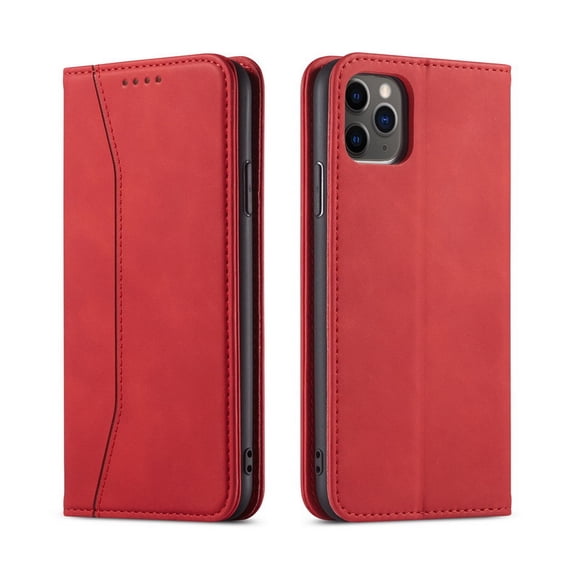 Flip Leather Multi Card Holder Phone Case & Stand Compatible with iPhone 15 Pro Max in Red