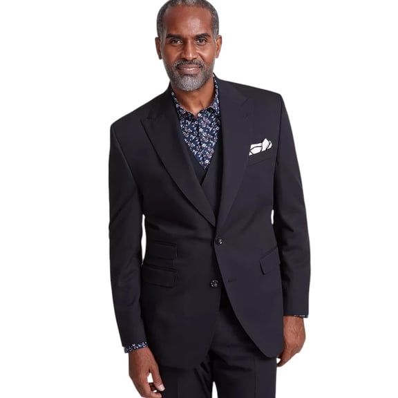 Tayion Mens Classic fit Suit Jacket Blazer 42 L Black Solid Stretch