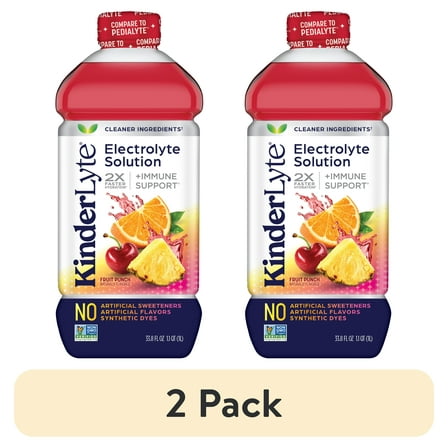 (2 pack) KinderLyte Electrolyte Drink for Kids & Adults, Fruit Punch, 1 Liter