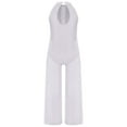 thumbnail image 4 of TTAO One Piece Rompers Overall for Girls Rhinestones Dance Bodysuit Disco Party Wide Leg Pants Playsuit White 6, 4 of 5