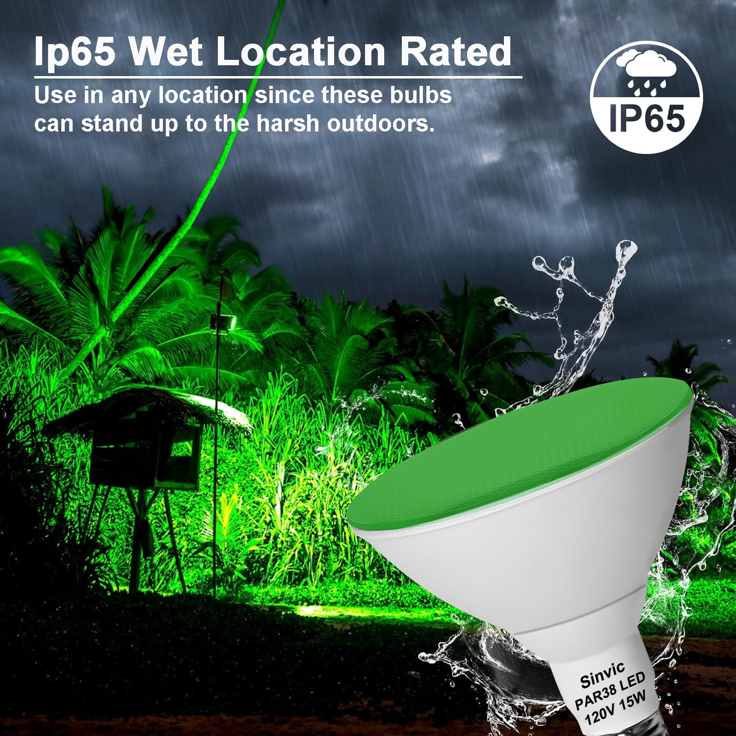 Sinvic 2 Pack Dimmable Green PAR38 LED Bulb 15W 150W Equiv 700LM 120V E26 Outdoor Flood Light