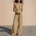 thumbnail image 4 of Lenpel Wide Leg Halter Jumpsuits for Women Casual Sleeveless High Waist Rompers with Pockets Beach Vacation Outfits, 4 of 7