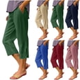thumbnail image 2 of Lovzfmll Women's Cropped Pants, Solid Color Elastic Waist with Side Slit Pockets, Casual Summer Bottoms Wine, 3XL, 2 of 9