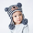 thumbnail image 4 of Mikilon Kids Cute Graphic Print Knitted Hats Winter Striped Puffball Warm Hats Ears-Protection Thermal Hats, 4 of 4