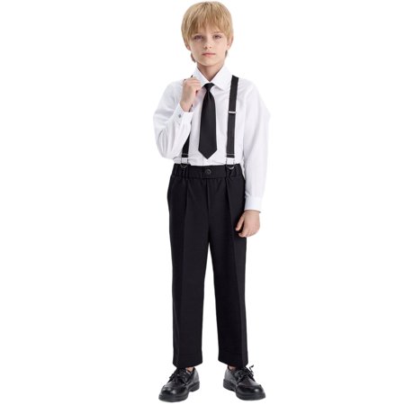Fgnfyis Boys Formal Outfits Long Sleeve Shirt Outfit Set for Performance and School Wear for Formal Occasions and Daily Casual Activities Black 5-6 Years