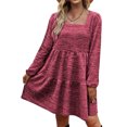 thumbnail image 4 of Womens Square Collar Long Sleeve Dress Solid Color Ruffle Fall Spring Dresses Casual Loose A Line Flowy Mini Dress, 4 of 4