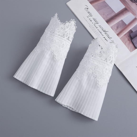 1Pair Detachable Cuffs Lace Flower Mesh Fake Flared Sleeves Pleated Ruched False Cuffs Sweater Blouse Wrist Warmers for Women