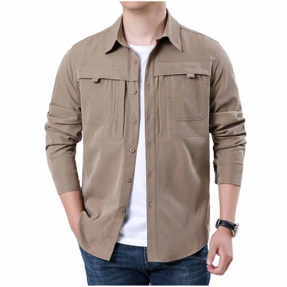 LWITHSZG Button Down Shirt Men Loose Fit Collared Long Sleeve Shirts Fall Lightweight Going Out Tops Work Casual Outerwear with Pockets