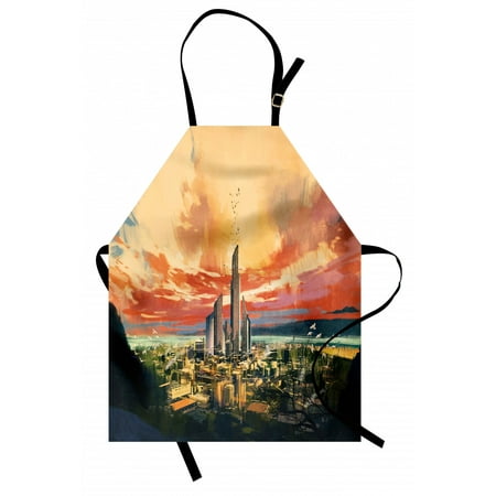 

Cityscape Apron Modern City by Harbor with Sailing Yacht Skyscrapers Artsy Painting Style Print Unisex Kitchen Bib Apron with Adjustable Neck for Cooking Baking Gardening Multicolor by Ambesonne