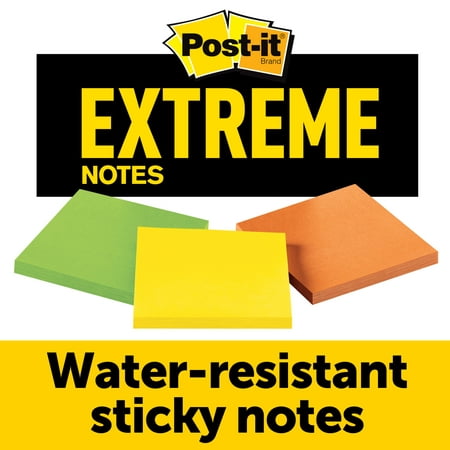 Post-it Extreme Notes, 3 in. x 3 in., 3 Pads/Pack, Assorted Colors, 45 Sheets/Pad